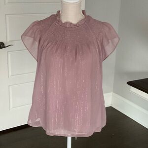 Moodie Mauve Blouse with Ruffle Neckline